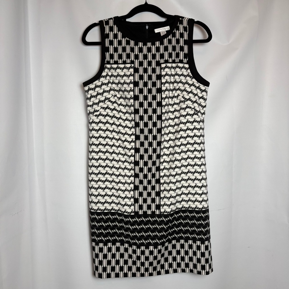 London Times S/L Sheath Dress Black White‎ Geometric Print Size 12 Career